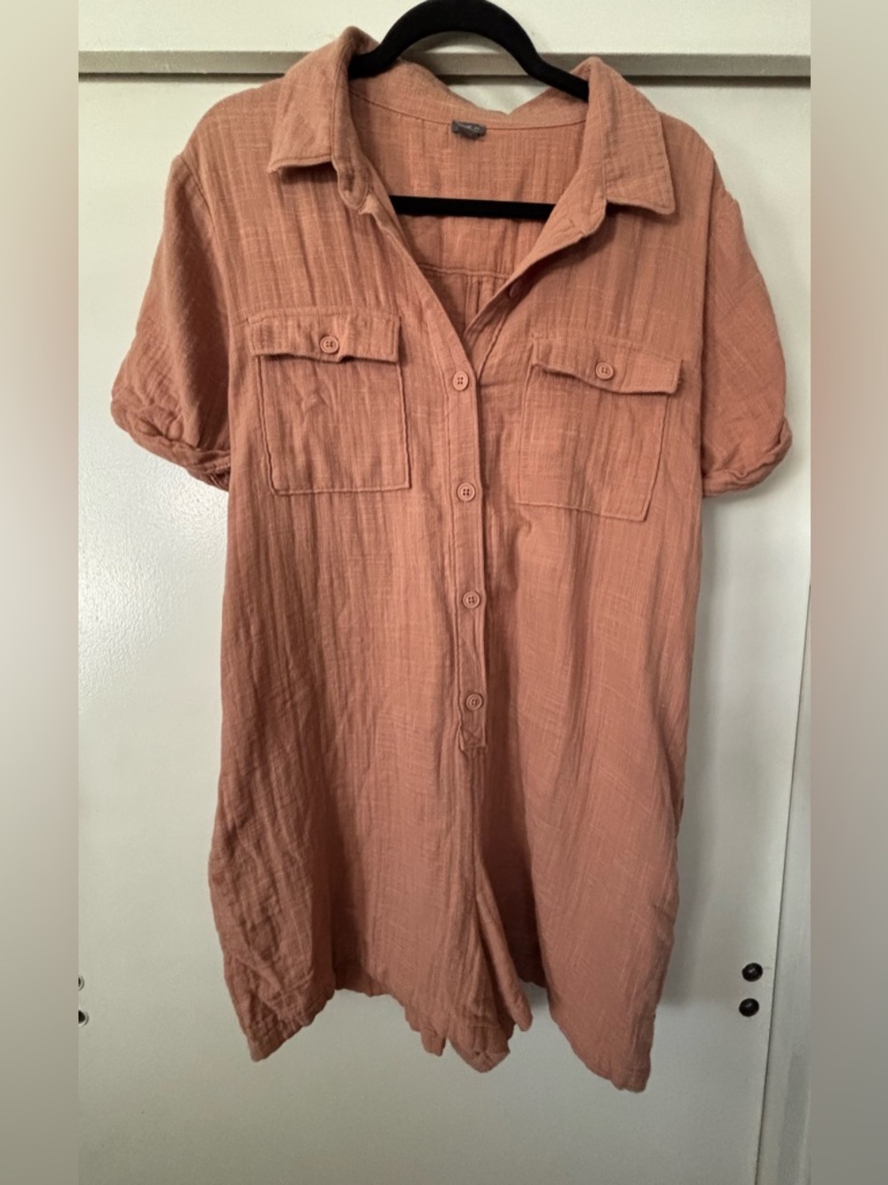 Aerie Short-Sleeve Button-Front Romper Shorts in Dusty Terracotta Women’s Large